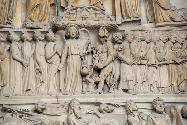 Paris, Notre Dame, Judgement Day exterior portal, saints and devils