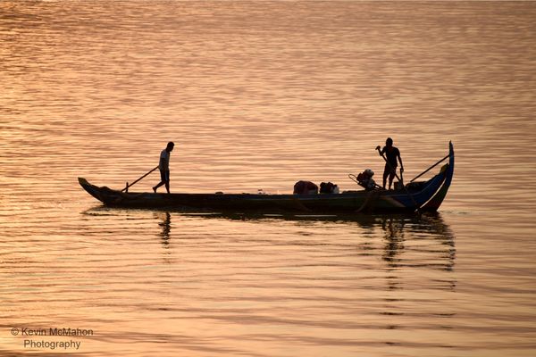 Cambodia, Phnom Penh, Mekong Fishing Boat, golden light
