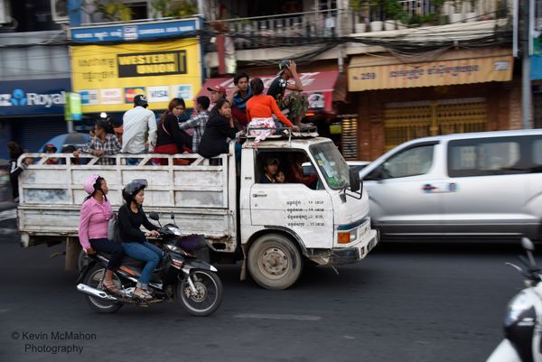 Cambodia, Phnom Penh, chess, street scene, motorcycle, truck