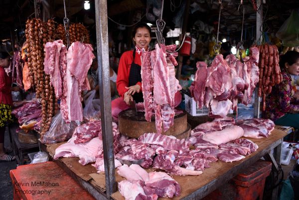 Cambodia, Phnom Penh, market, butcher