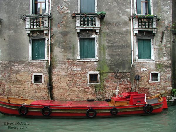 Venice, Red Boat, marble balconies