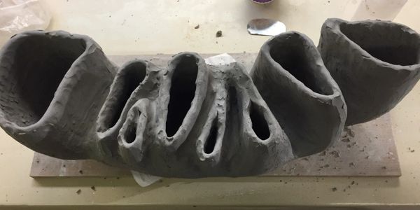 Coil building in Toshiko Takaezu's studio in New Jersey