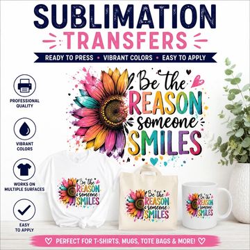 Colorful sublimation transfer with sunflower and inspirational quote for mugs and more.