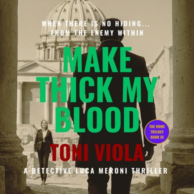 Audiobook cover: A man with back to the camera walks towards a female at the Roman Forum, Rome.
