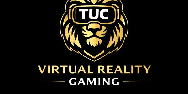 Golden lion logo with VR headset and 'TUC' text for virtual reality gaming.