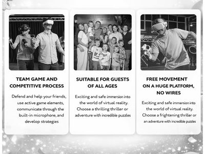 Virtual reality offers team games, all-age fun, and wire-free movement on large platforms.