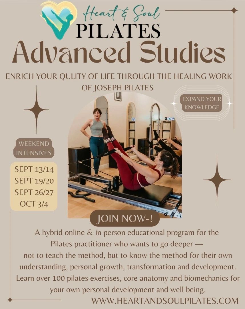 Pilates advanced studies program with weekend intensives for personal growth and development.