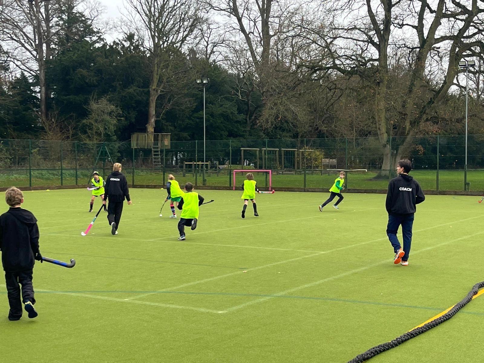 Junior players at December's hockey training camp playing small sided games to develop speed and accuracy.