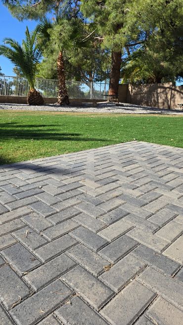 backyard landscape with pavers and turf in Arizona 