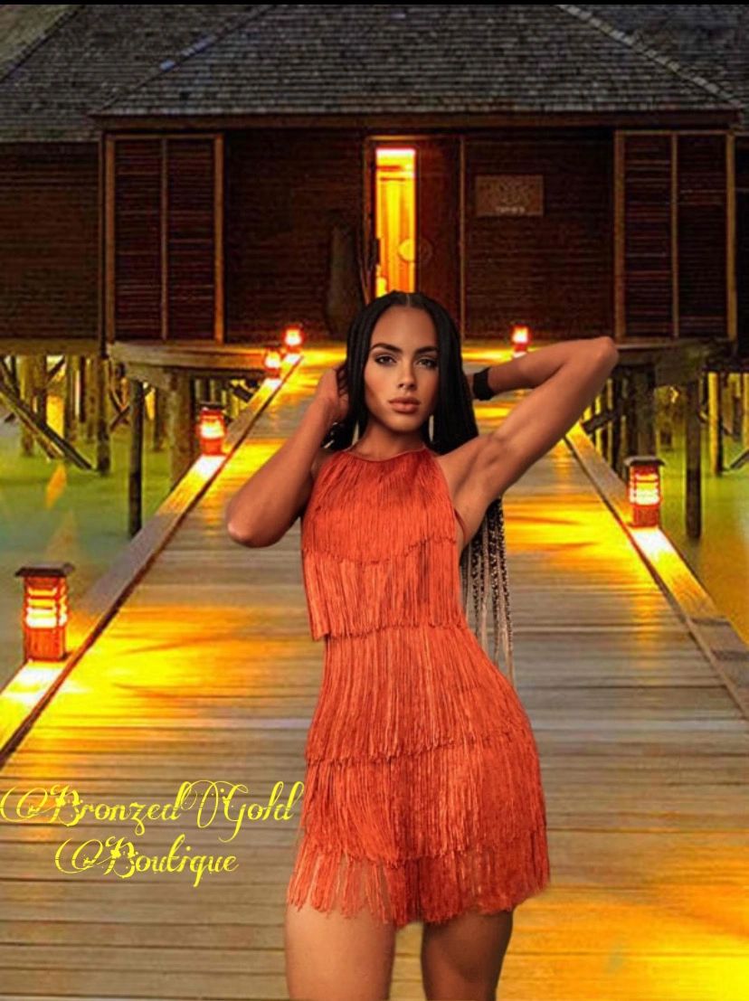 Fringe Dress  (Size: XS, Color: Burnt Orange)