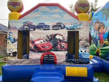 Caines Castles cars themed bouncy castle,  Princess Themed Bouncy Castle, Paw Patrol Bouncy Castles,