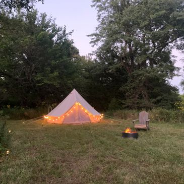 with evening view with Camp on the garden