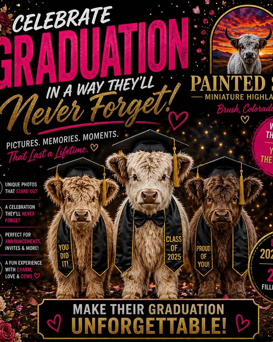 Cute calves in graduation caps celebrating graduation with a memorable photo experience.