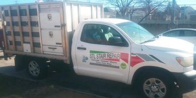 STL Stair Repair truck in St. Louis with specialized restoration cements ready to fix concrete steps