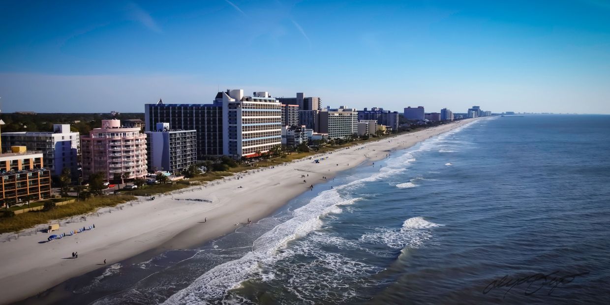 Drone shot of Myrtle Beach SC. Taken March 2024