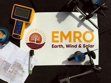 EMRO Earth, Wind & Solar banner with instruments and materials used to deliver results