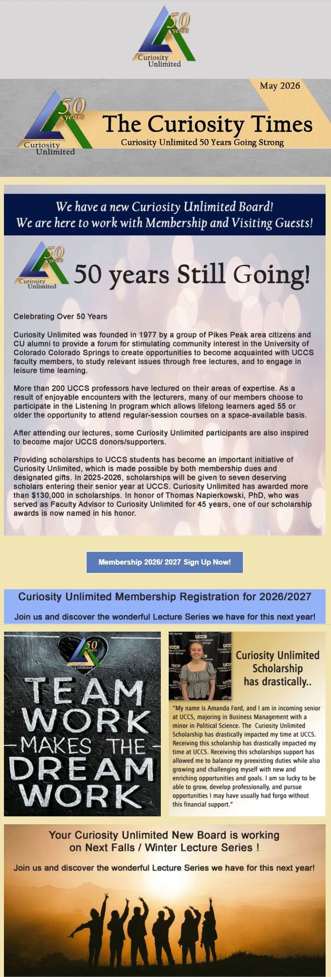The Curiosity Times celebrates 50 years of Curiosity Unlimited with new board and scholarships.