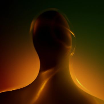 Silhouetted human figure with glowing highlights and dark shadows.