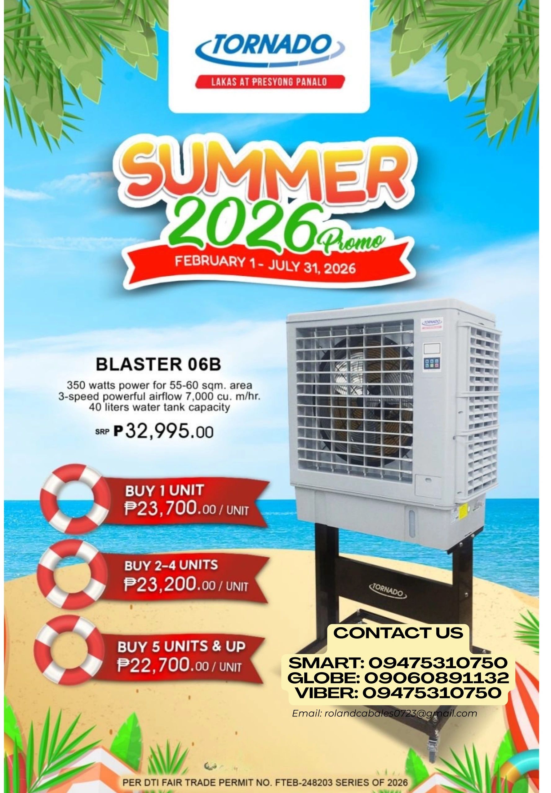 Tornado Blaster 06B air cooler summer promo with discounted prices for bulk purchases.