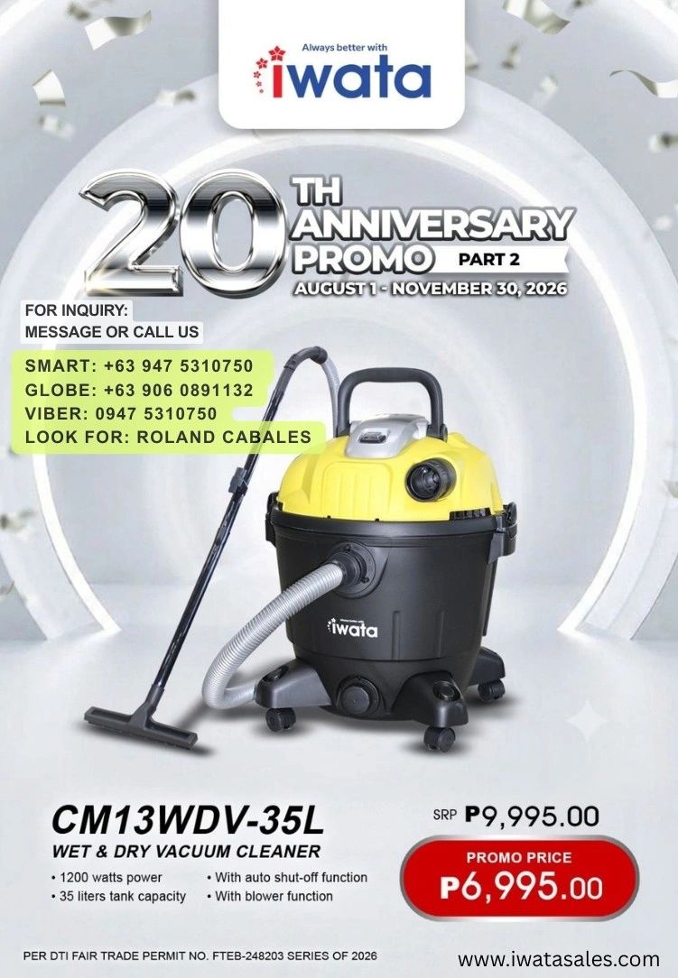 Iwata 20th Anniversary Promo for vacuum cleaner CM13WDV-35L.