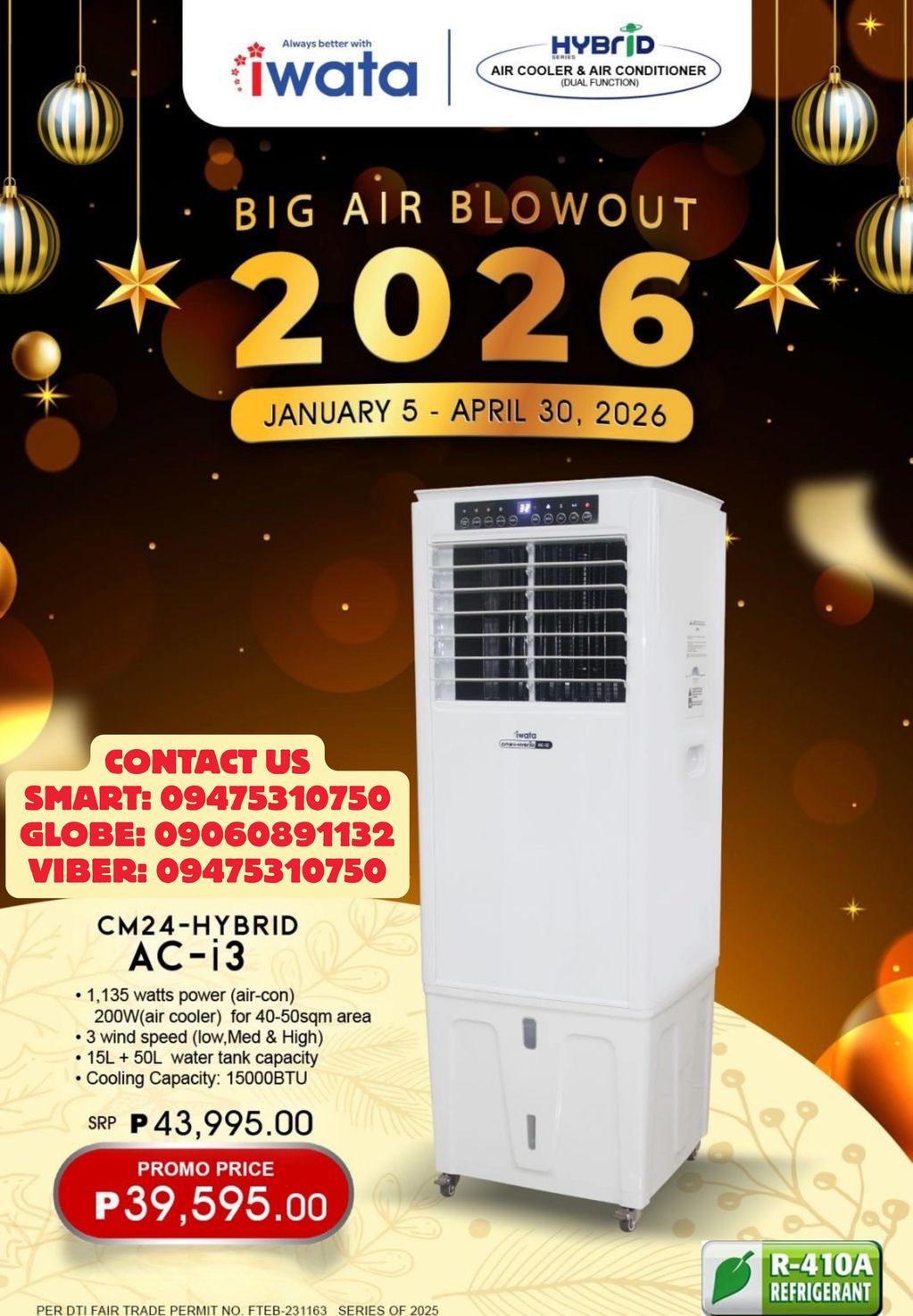 Iwata hybrid air cooler and air conditioner on promo from January to April 2026.