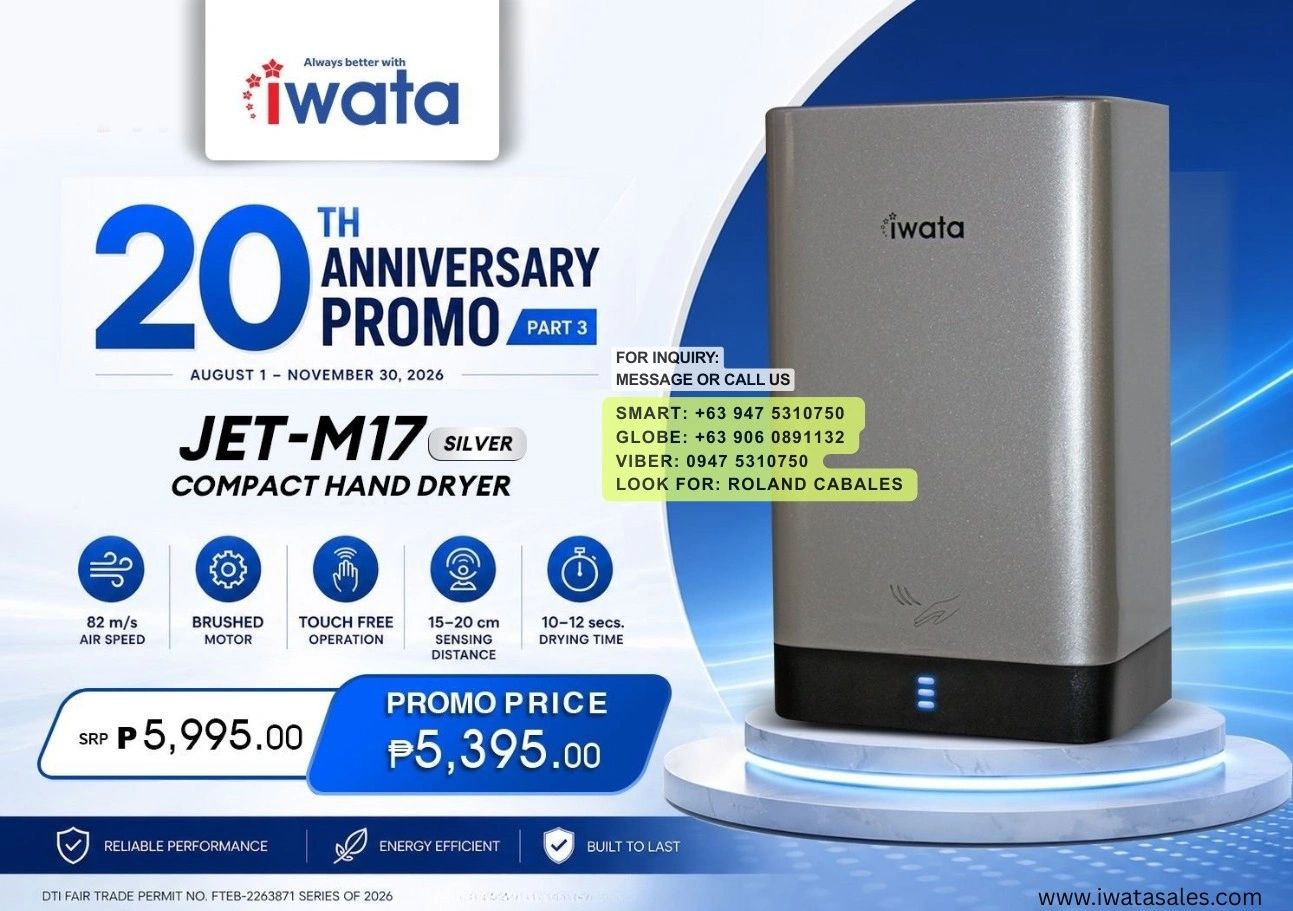 Iwata Jet-M17 silver compact hand dryer promo.