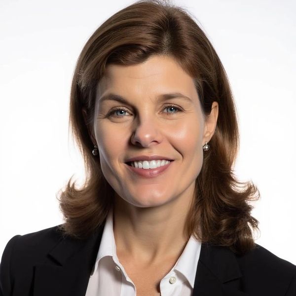 Woman with light brown hair smiling and looking friendly
