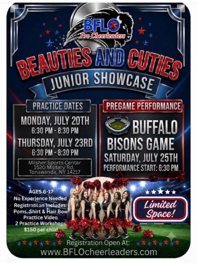 BFLO Pro Cheerleaders Beauties and Cuties Junior Showcase announcement.