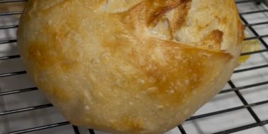 A freshly baked round loaf of bread.