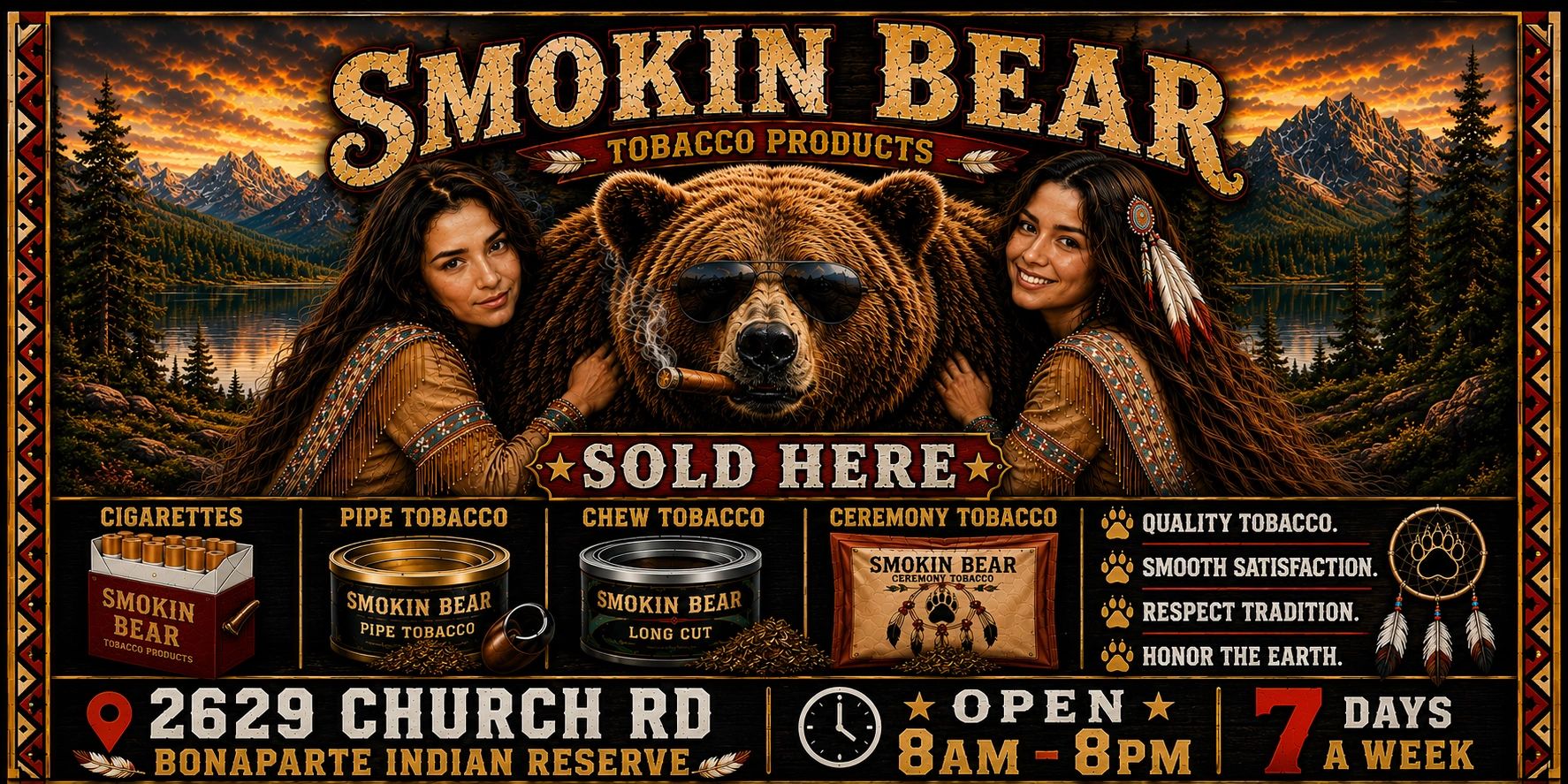 Smokin Bear tobacco products sold at Bonaparte Indian Reserve.