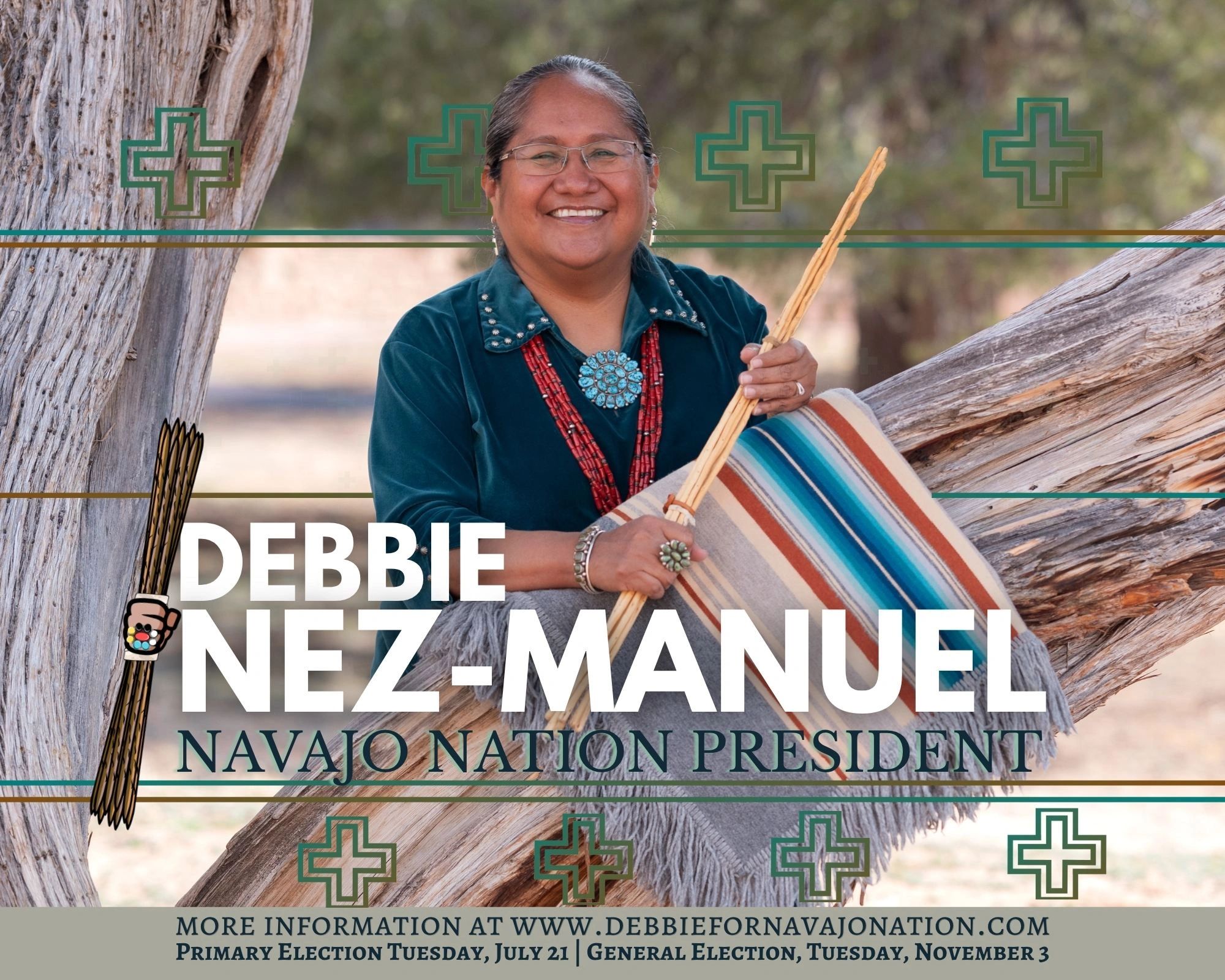 Debbie Nez-Manuel, candidate for Navajo Nation President, smiling outdoors.