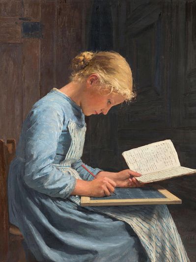 Painting: Albert Anker - Fleissig, 1886