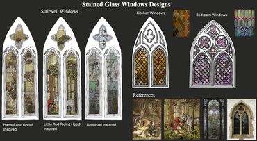 Rapunzel Adaptation
Stained Glass Window Designs 

As seen in the concept art , technical drawing an