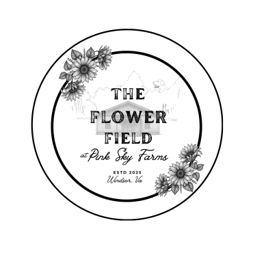 Logo of a flower shop with sunflowers and house illustration.