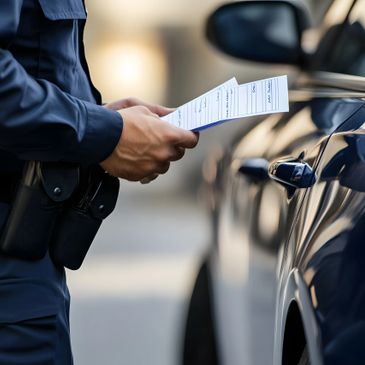 Traffic Tickets, Speeding Ticket, Image of Officer writing a traffic ticket. 