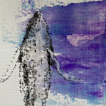 It is ink and wax on paper, a whale painting by Keiko M. H.