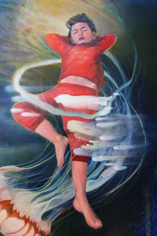 Oil painting titled "Escape" 30"x48"2023 by Keiko M. H.