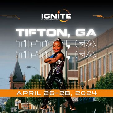 A hiphop dancer cut out on a photo of Tifton, GA, announcing the event dates in April 2024