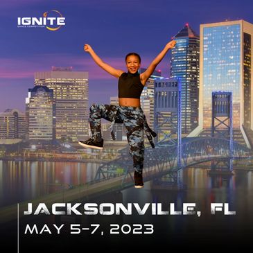 Hiphop dancer in front of a photo of Jacksonville, Florida