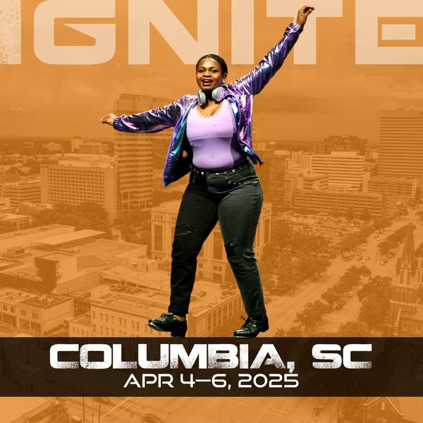 A tap dancer in a purple jacket with headphones in front of Ignite's Columbia tour dates