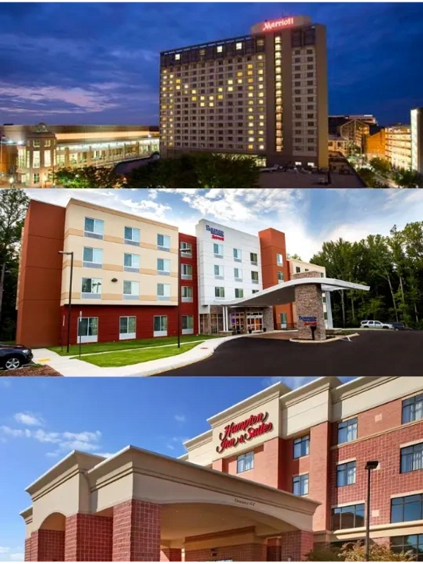 Images of the outside of 3 Richmond Hotels: Marriott, Fairfield Inn and Hampton Inn