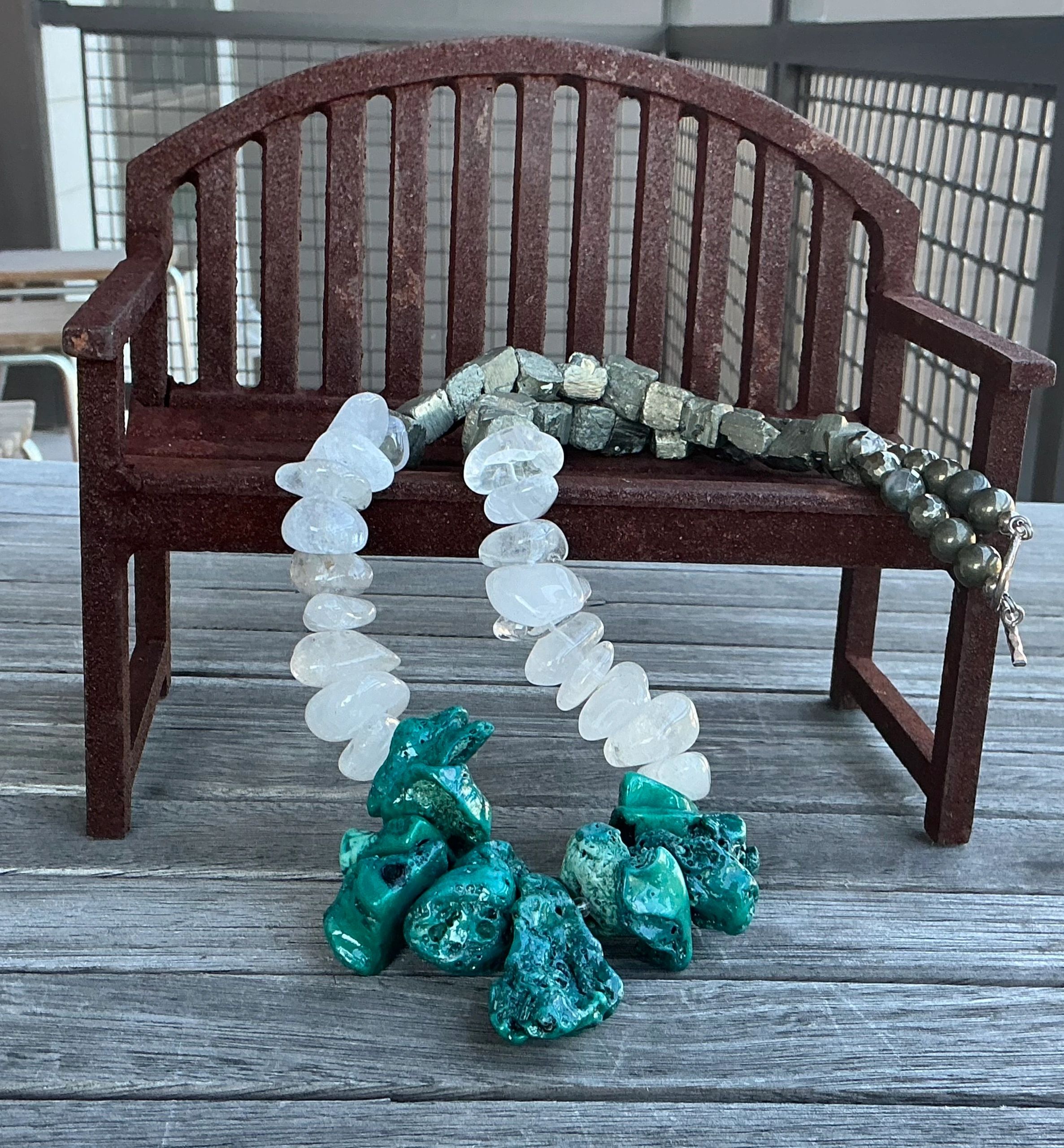 Natural Turquoise & Pyrite Necklace featuring Quartz