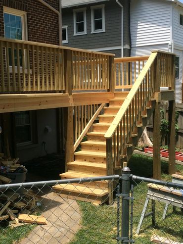 treated wood deck and new stairway