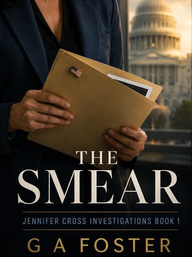 Book cover of 'The Smear' showing a person holding a folder with the Capitol building in the background.