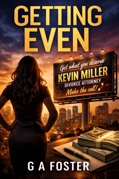 Book cover of "Getting Even" featuring a woman, a city skyline, and a billboard for a divorce attorney.
