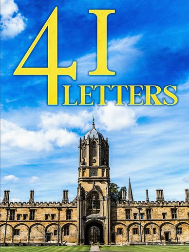 A historic building with the words '4 I Letters' in bold yellow on a blue sky background.