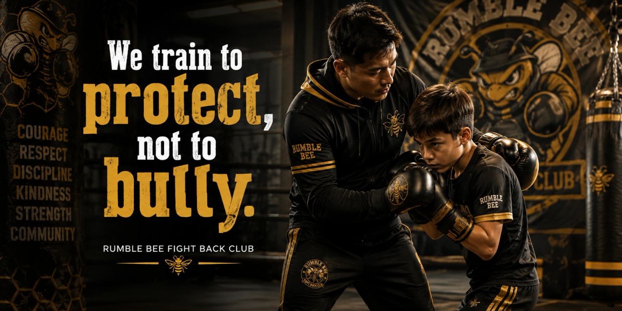 Boxing training promoting protection over bullying.