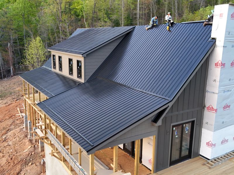 Standing seam metal roof from above
