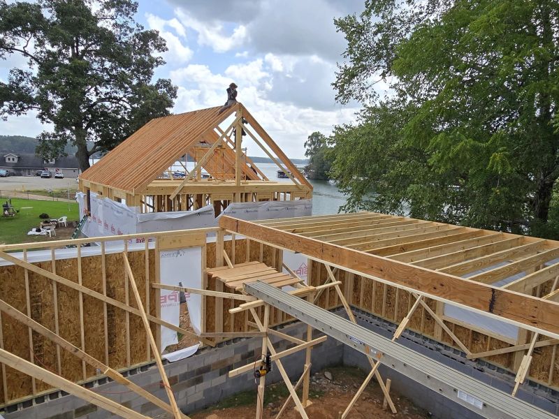 Roof structure being set above a lake