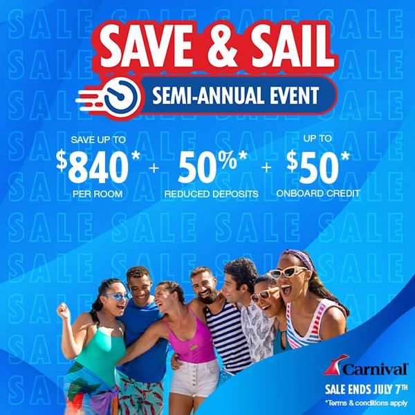 Get early saver rates, 50% reduced deposits per person and up to $50 onboard credit on sailings thro